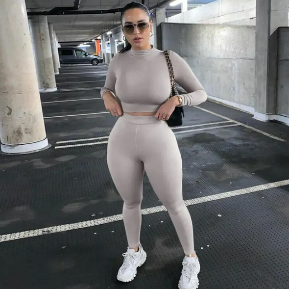 Women's Two-Piece Solid Autumn Overalls Set