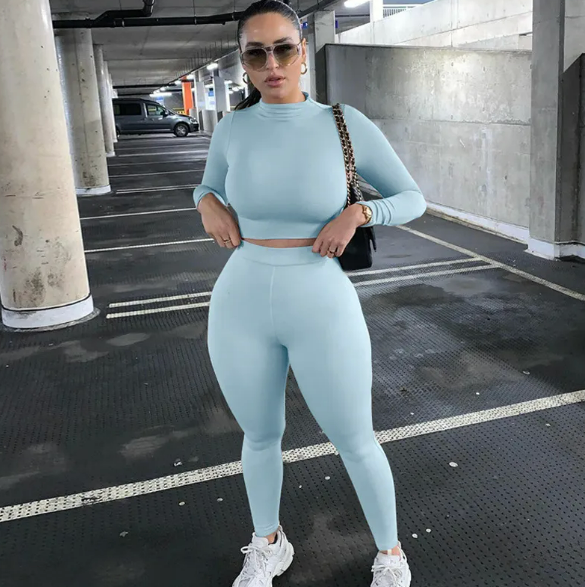 Women's Two-Piece Solid Autumn Overalls Set