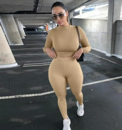 Women's Two-Piece Solid Autumn Overalls Set